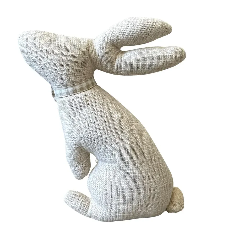 Rachel Ashwell Easter Bunny Rabbit Throw Pillow Beige & White Gingham NEW